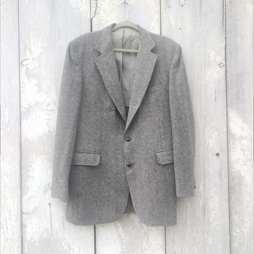 Vintage JC Penney 100% Pure Wool Chevron Tweed Sport Coat Men's 42L
